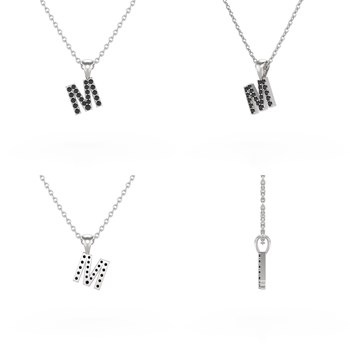 Necklace Pendant ADEN Letter M Gold 750 White Black Diamond Chain Gold 750 included 0.72grs