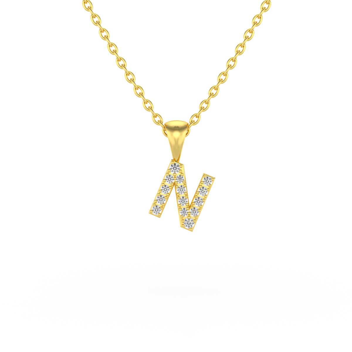 Collier Pendentif ADEN Lettre N Or 750 Jaune Diamant Chaine Or 750 incluse 0.72grs