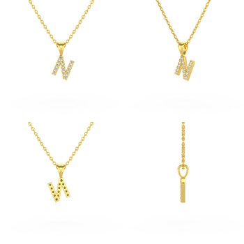 Collier Pendentif ADEN Lettre N Or 750 Jaune Diamant Chaine Or 750 incluse 0.72grs