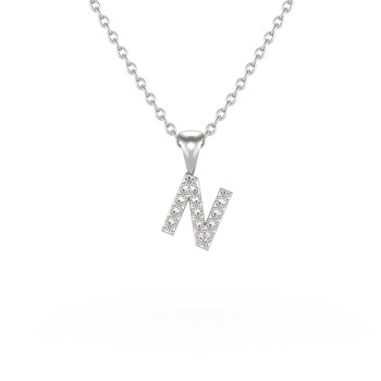 Collier Pendentif ADEN Lettre N Or 750 Blanc Diamant Chaine Or 750 incluse 0.72grs