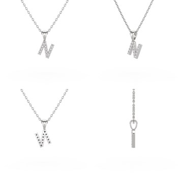 Collier Pendentif ADEN Lettre N Or 750 Blanc Diamant Chaine Or 750 incluse 0.72grs