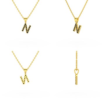 Necklace Pendant ADEN Letter N Gold 750 Yellow Black Diamond Chain Gold 750 included 0.72grs