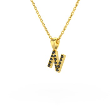 Necklace Pendant ADEN Letter N Gold 750 Yellow Black Diamond Chain Gold 750 included 0.72grs