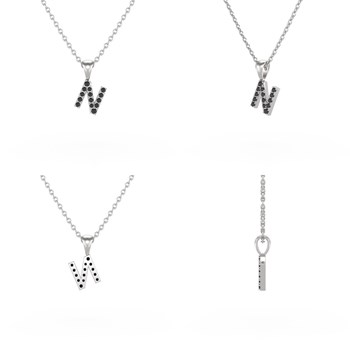 Necklace Pendant ADEN Letter N Gold 750 White Black Diamond Chain Gold 750 included 0.72grs