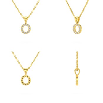Collier Pendentif ADEN Lettre O Or 750 Jaune Diamant Chaine Or 750 incluse 0.72grs