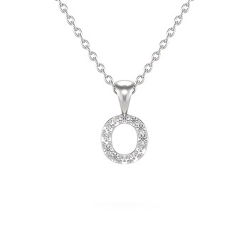 Collier Pendentif ADEN Lettre O Or 750 Blanc Diamant Chaine Or 750 incluse 0.72grs