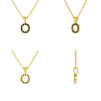 Necklace Pendant ADEN Letter O Gold 750 Yellow Black Diamond Chain Gold 750 included 0.72grs