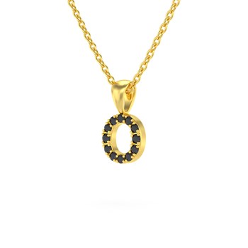 Necklace Pendant ADEN Letter O Gold 750 Yellow Black Diamond Chain Gold 750 included 0.72grs