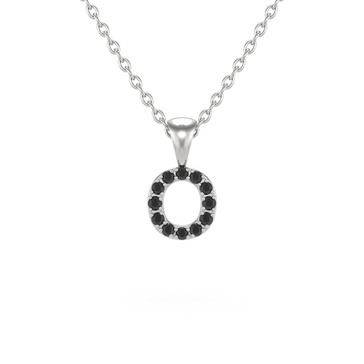 Collier Pendentif ADEN Lettre O Or 750 Blanc Diamant Noir Chaine Or 750 incluse 0.72grs