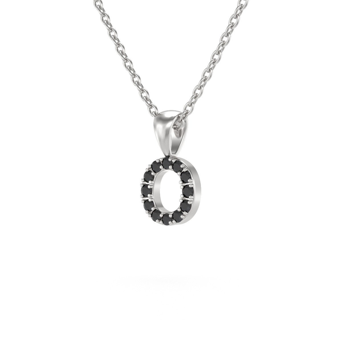 Collier Pendentif ADEN Lettre O Or 750 Blanc Diamant Noir Chaine Or 750 incluse 0.72grs - vue 3