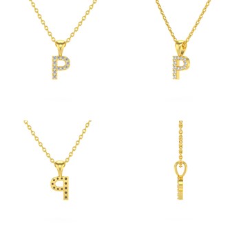 Collier Pendentif ADEN Lettre P Or 750 Jaune Diamant Chaine Or 750 incluse 0.72grs