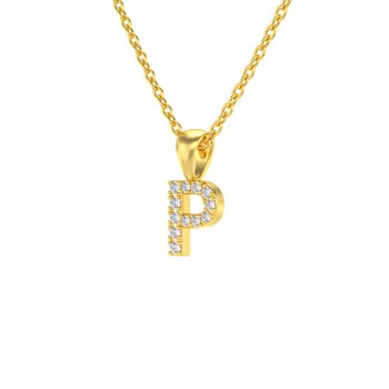 Collier Pendentif ADEN Lettre P Or 750 Jaune Diamant Chaine Or 750 incluse 0.72grs
