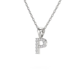 Collier Pendentif ADEN Lettre P Or 750 Blanc Diamant Chaine Or 750 incluse 0.72grs