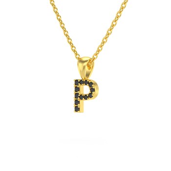 Necklace Pendant ADEN Letter P Gold 750 Yellow Black Diamond Chain Gold 750 included 0.72grs