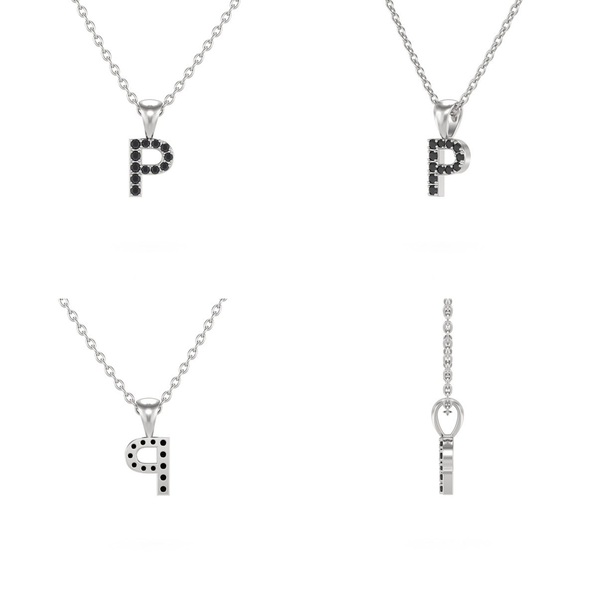 Collier Pendentif ADEN Lettre P Or 750 Blanc Diamant Noir Chaine Or 750 incluse 0.72grs - vue 2