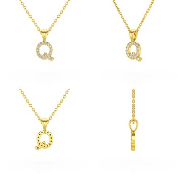 Collier Pendentif ADEN Lettre Q Or 750 Jaune Diamant Chaine Or 750 incluse 0.72grs