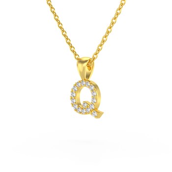 Collier Pendentif ADEN Lettre Q Or 750 Jaune Diamant Chaine Or 750 incluse 0.72grs