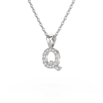 Collier Pendentif ADEN Lettre Q Or 750 Blanc Diamant Chaine Or 750 incluse 0.72grs