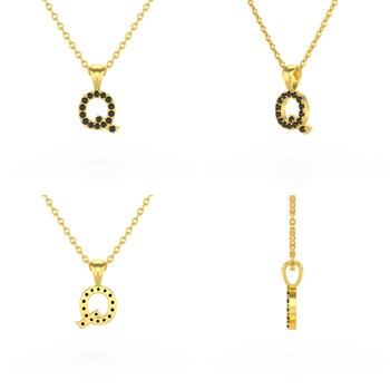 Necklace Pendant ADEN Letter Q Gold 750 Yellow Black Diamond Chain Gold 750 included 0.72grs
