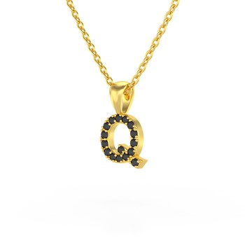 Necklace Pendant ADEN Letter Q Gold 750 Yellow Black Diamond Chain Gold 750 included 0.72grs