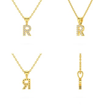 Collier Pendentif ADEN Lettre R Or 750 Jaune Diamant Chaine Or 750 incluse 0.72grs