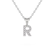 Collier Pendentif ADEN Lettre R Or 750 Blanc Diamant Chaine Or 750 incluse 0.72grs