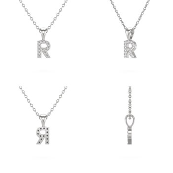 Collier Pendentif ADEN Lettre R Or 750 Blanc Diamant Chaine Or 750 incluse 0.72grs