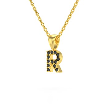 Necklace Pendant ADEN Letter R Gold 750 Yellow Black Diamond Chain Gold 750 included 0.72grs