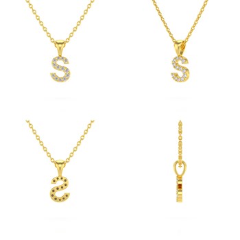 Collier Pendentif ADEN Lettre S Or 750 Jaune Diamant Chaine Or 750 incluse 0.72grs