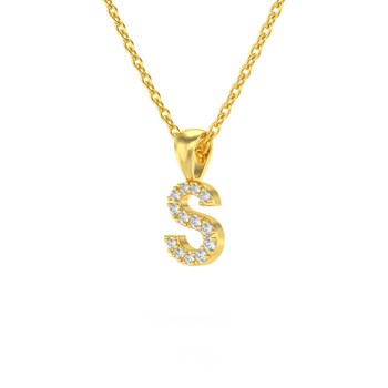 Collier Pendentif ADEN Lettre S Or 750 Jaune Diamant Chaine Or 750 incluse 0.72grs