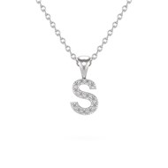 Collier Pendentif ADEN Lettre S Or 750 Blanc Diamant Chaine Or 750 incluse 0.72grs