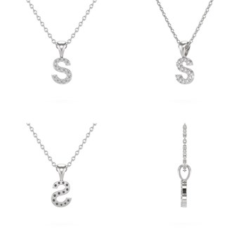 Collier Pendentif ADEN Lettre S Or 750 Blanc Diamant Chaine Or 750 incluse 0.72grs