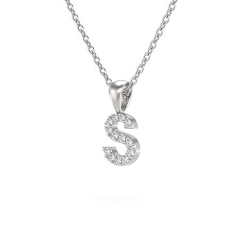 Collier Pendentif ADEN Lettre S Or 750 Blanc Diamant Chaine Or 750 incluse 0.72grs