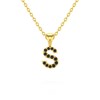 Collier Pendentif ADEN Lettre S Or 750 Jaune Diamant Noir Chaine Or 750 incluse 0.72grs - vue V1