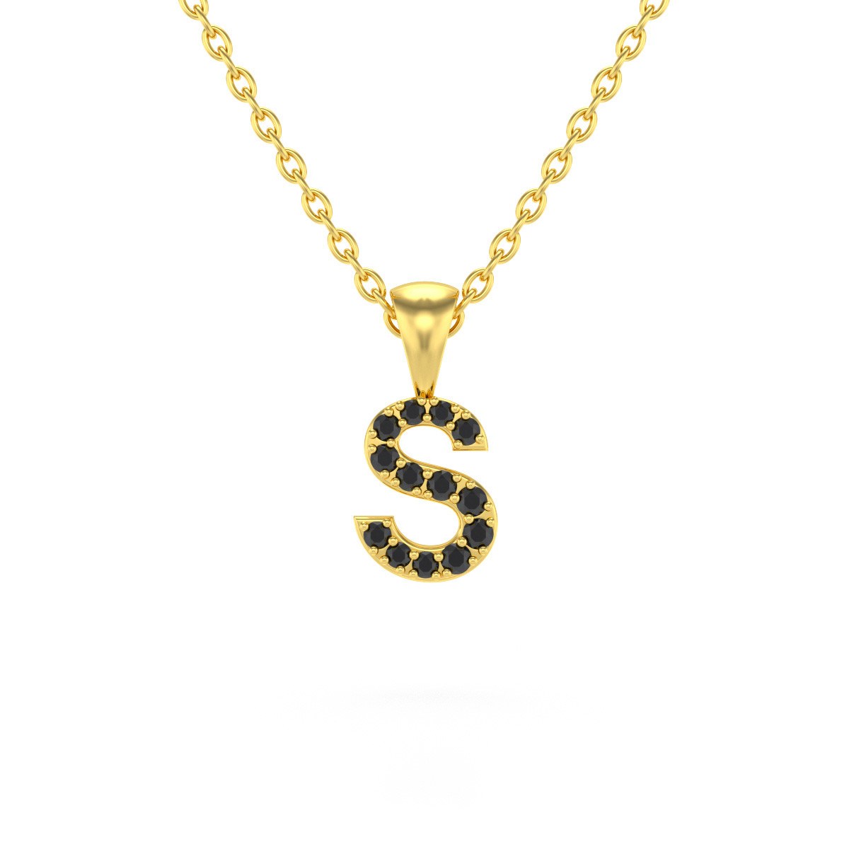 Collier Pendentif ADEN Lettre S Or 750 Jaune Diamant Noir Chaine Or 750 incluse 0.72grs