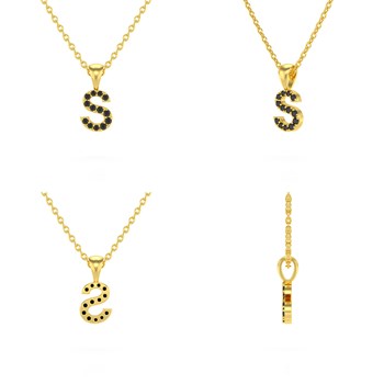 Necklace Pendant ADEN Letter S Gold 750 Yellow Black Diamond Chain Gold 750 included 0.72grs