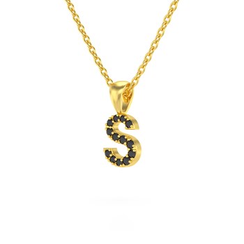 Necklace Pendant ADEN Letter S Gold 750 Yellow Black Diamond Chain Gold 750 included 0.72grs