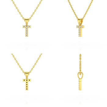 Collier Pendentif ADEN Lettre T Or 750 Jaune Diamant Chaine Or 750 incluse 0.72grs