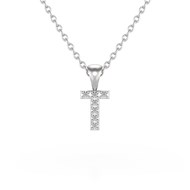 Collier Pendentif ADEN Lettre T Or 750 Blanc Diamant Chaine Or 750 incluse 0.72grs