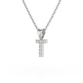 Collier Pendentif ADEN Lettre T Or 750 Blanc Diamant Chaine Or 750 incluse 0.72grs