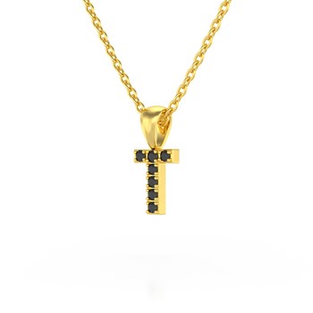 Necklace Pendant ADEN Letter T Gold 750 Yellow Black Diamond Chain Gold 750 included 0.72grs