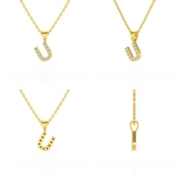 Collier Pendentif ADEN Lettre U Or 750 Jaune Diamant Chaine Or 750 incluse 0.72grs