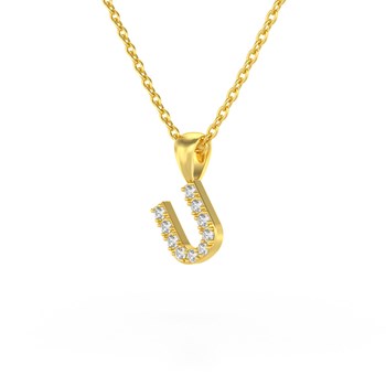 Collier Pendentif ADEN Lettre U Or 750 Jaune Diamant Chaine Or 750 incluse 0.72grs