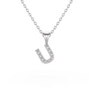 Collier Pendentif ADEN Lettre U Or 750 Blanc Diamant Chaine Or 750 incluse 0.72grs