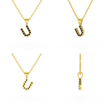 Necklace Pendant ADEN Letter U Gold 750 Yellow Black Diamond Chain Gold 750 included 0.72grs