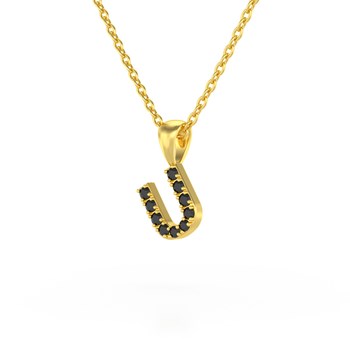 Necklace Pendant ADEN Letter U Gold 750 Yellow Black Diamond Chain Gold 750 included 0.72grs