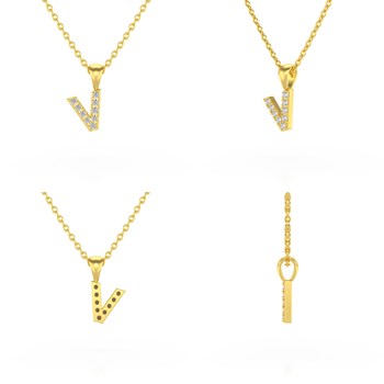 Collier Pendentif ADEN Lettre V Or 750 Jaune Diamant Chaine Or 750 incluse 0.72grs