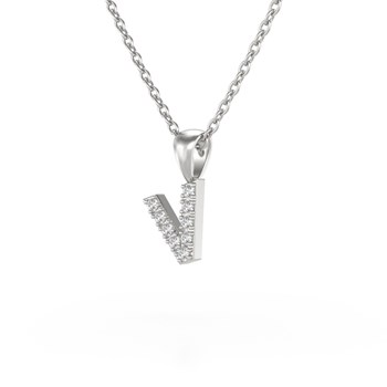 Collier Pendentif ADEN Lettre V Or 750 Blanc Diamant Chaine Or 750 incluse 0.72grs