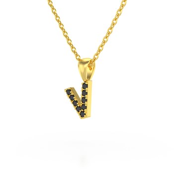 Necklace Pendant ADEN Letter V Gold 750 Yellow Black Diamond Chain Gold 750 included 0.72grs
