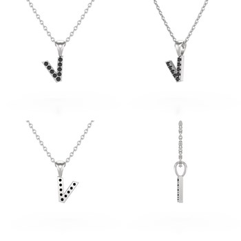 Necklace Pendant ADEN Letter V Gold 750 White Black Diamond Chain Gold 750 included 0.72grs
